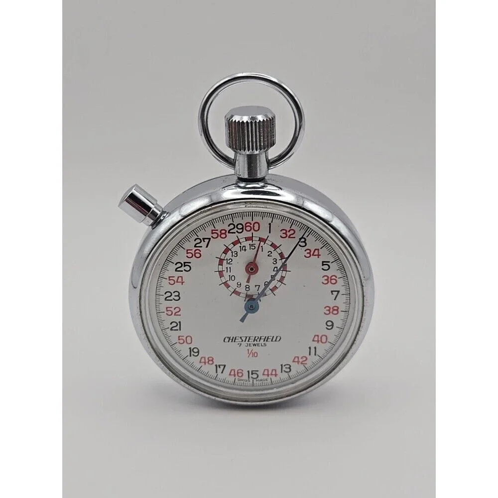 Vintage Chesterfield Swiss Mechanical Stopwatch 7 Jewel 1/10 Sport Timer